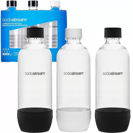 SODASTREAM 1LTR PET BOTTLES TRIPLE PACK ALL BLACK (Compatible with older models) (Dishwasher Safe)