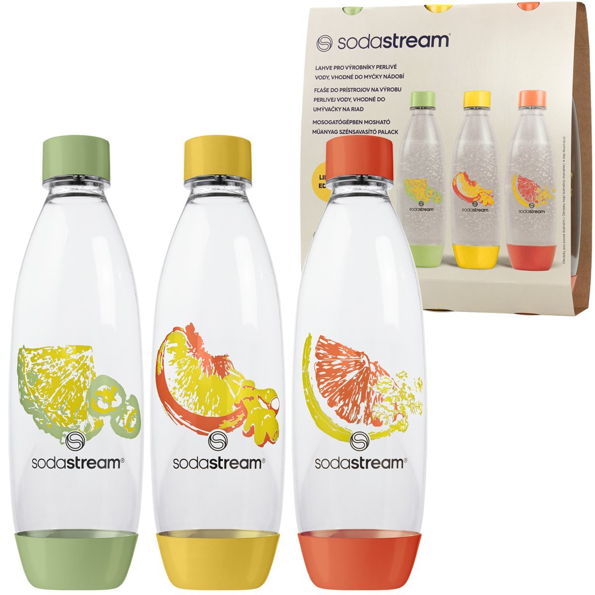 SODASTREAM 1LTR PET BOTTLES FRUIT LTD. EDITION TRIPLE PACK (Dishwasher Safe)